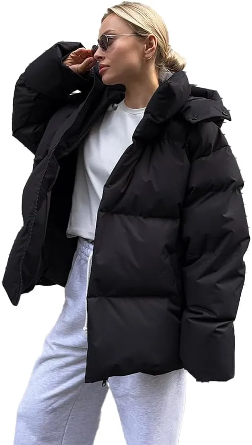 AirPlace Oversized Down Jackets for Women Quilted Hooded Puffer Jacket Winter Down Coats Long Sleeve Warm Parka Thicken