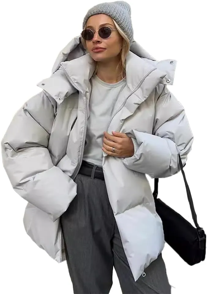 AirPlace Oversized Down Jackets for Women Quilted Hooded Puffer Jacket Winter Down Coats Long Sleeve Warm Parka Thicken