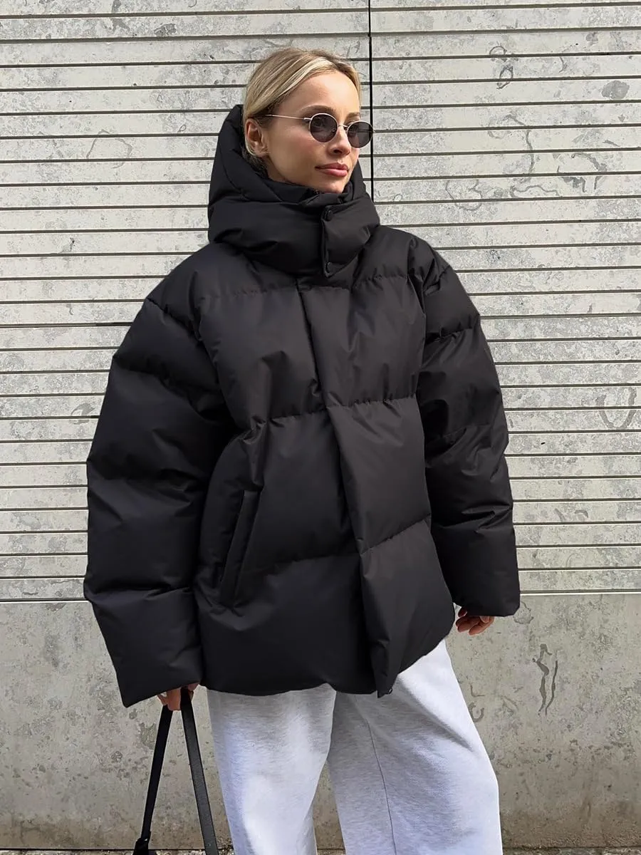AirPlace Oversized Down Jackets for Women Quilted Hooded Puffer Jacket Winter Down Coats Long Sleeve Warm Parka Thicken