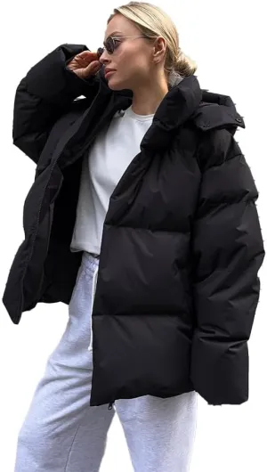 AirPlace Oversized Down Jackets for Women Quilted Hooded Puffer Jacket Winter Down Coats Long Sleeve Warm Parka Thicken