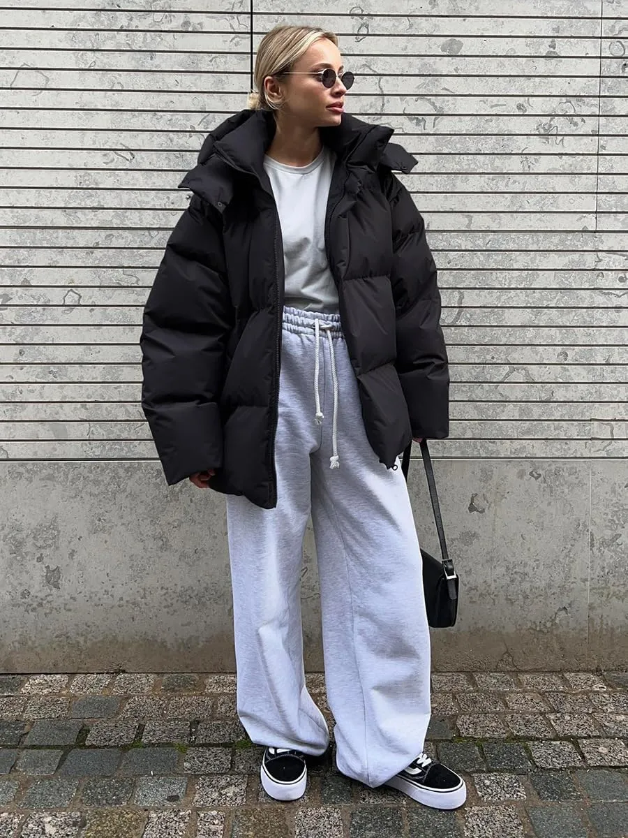 AirPlace Oversized Down Jackets for Women Quilted Hooded Puffer Jacket Winter Down Coats Long Sleeve Warm Parka Thicken