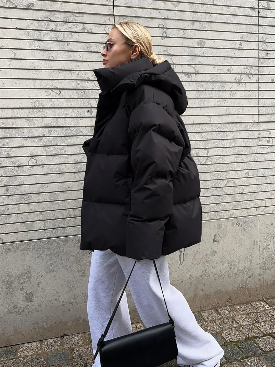 AirPlace Oversized Down Jackets for Women Quilted Hooded Puffer Jacket Winter Down Coats Long Sleeve Warm Parka Thicken