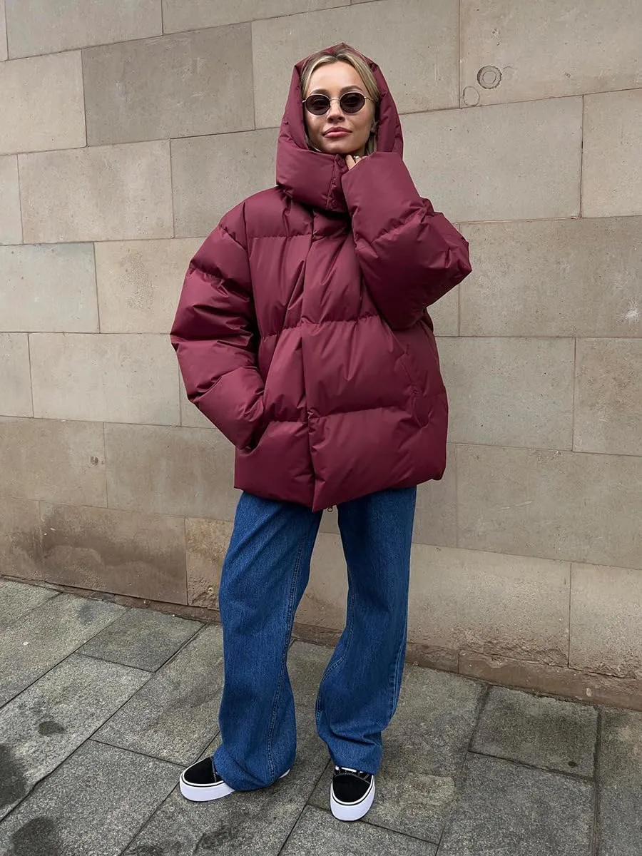 AirPlace Oversized Down Jackets for Women Quilted Hooded Puffer Jacket Winter Down Coats Long Sleeve Warm Parka Thicken