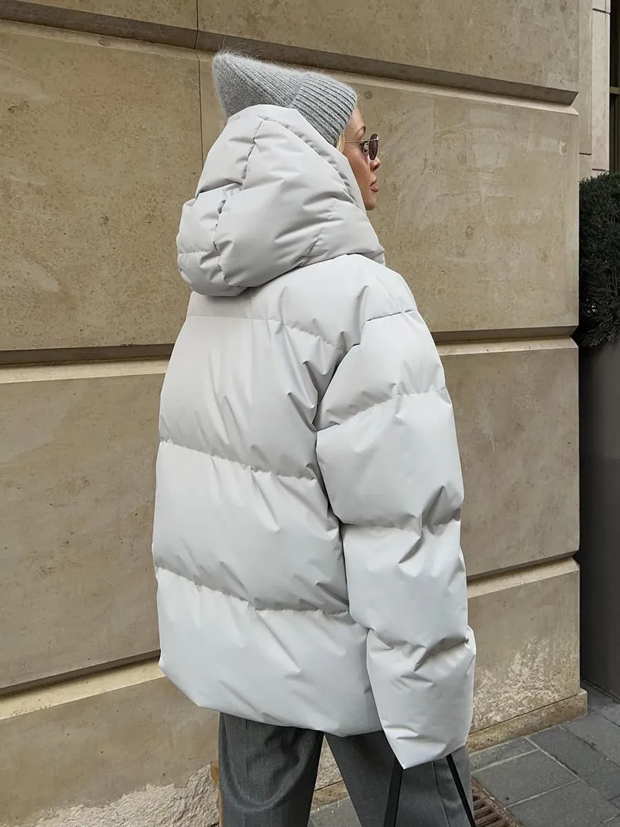 AirPlace Oversized Down Jackets for Women Quilted Hooded Puffer Jacket Winter Down Coats Long Sleeve Warm Parka Thicken