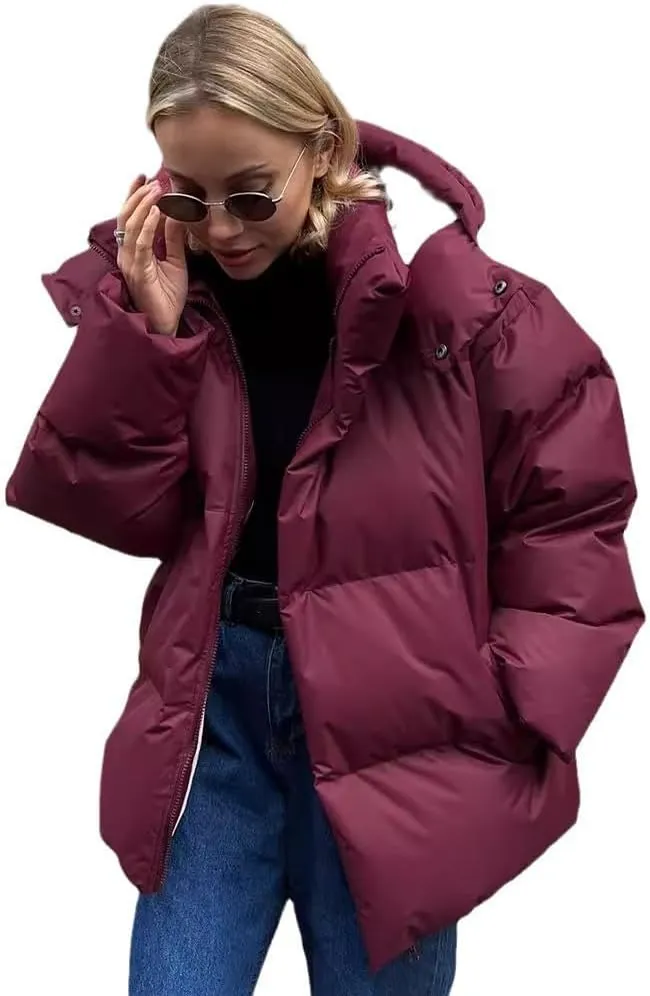 AirPlace Oversized Down Jackets for Women Quilted Hooded Puffer Jacket Winter Down Coats Long Sleeve Warm Parka Thicken