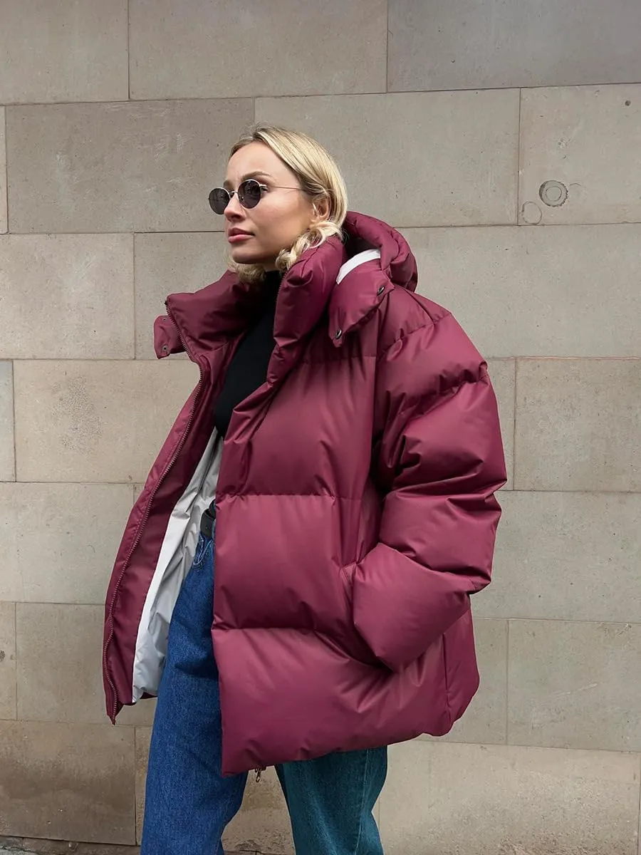 AirPlace Oversized Down Jackets for Women Quilted Hooded Puffer Jacket Winter Down Coats Long Sleeve Warm Parka Thicken