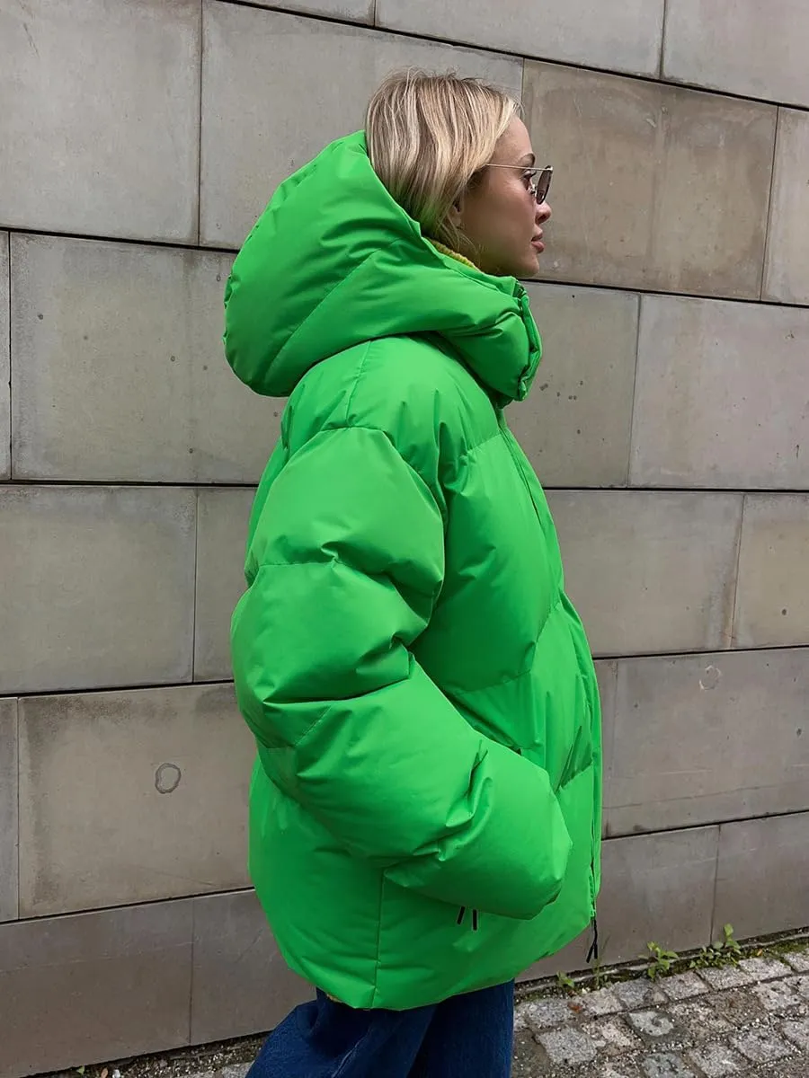 AirPlace Oversized Down Jackets for Women Quilted Hooded Puffer Jacket Winter Down Coats Long Sleeve Warm Parka Thicken