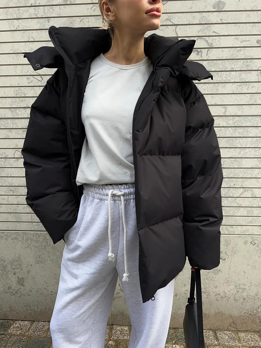 AirPlace Oversized Down Jackets for Women Quilted Hooded Puffer Jacket Winter Down Coats Long Sleeve Warm Parka Thicken