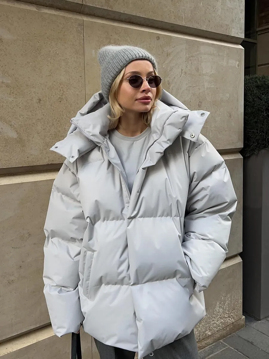 AirPlace Oversized Down Jackets for Women Quilted Hooded Puffer Jacket Winter Down Coats Long Sleeve Warm Parka Thicken