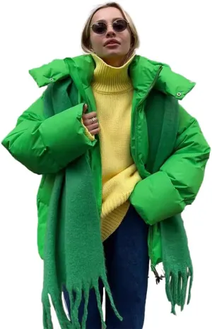 AirPlace Oversized Down Jackets for Women Quilted Hooded Puffer Jacket Winter Down Coats Long Sleeve Warm Parka Thicken