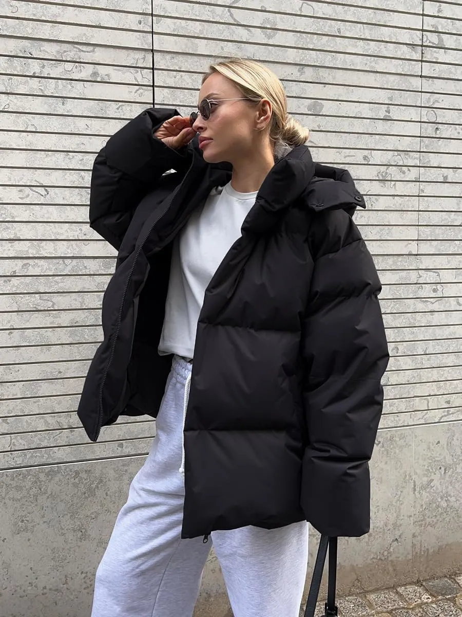 AirPlace Oversized Down Jackets for Women Quilted Hooded Puffer Jacket Winter Down Coats Long Sleeve Warm Parka Thicken
