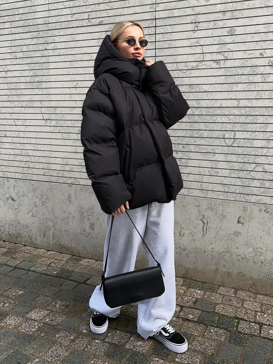 AirPlace Oversized Down Jackets for Women Quilted Hooded Puffer Jacket Winter Down Coats Long Sleeve Warm Parka Thicken