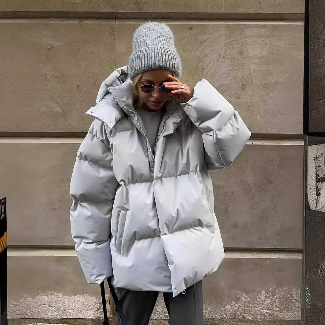 AirPlace Oversized Down Jackets for Women Quilted Hooded Puffer Jacket Winter Down Coats Long Sleeve Warm Parka Thicken