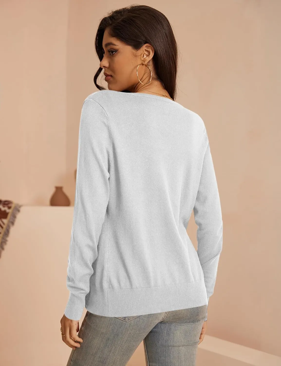 a.Jesdani Women's Button Down Crew Neck Long Sleeve Soft Knit Cardigan Sweaters