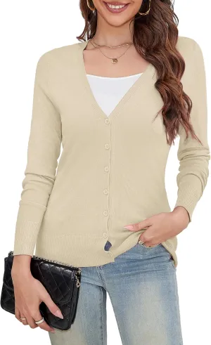 a.Jesdani Women's Button Down V Neck Long Sleeve Soft Cardigan Sweaters