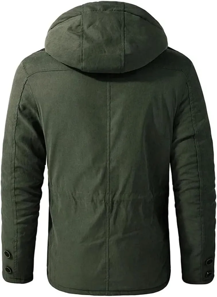 Alloaone Men's Parka Cotton-Padded Windbreaker Warm Hooded Cashmere Outwear Snow Coat Thicken Winter Jacket