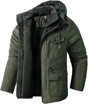 Alloaone Men's Parka Cotton-Padded Windbreaker Warm Hooded Cashmere Outwear Snow Coat Thicken Winter Jacket