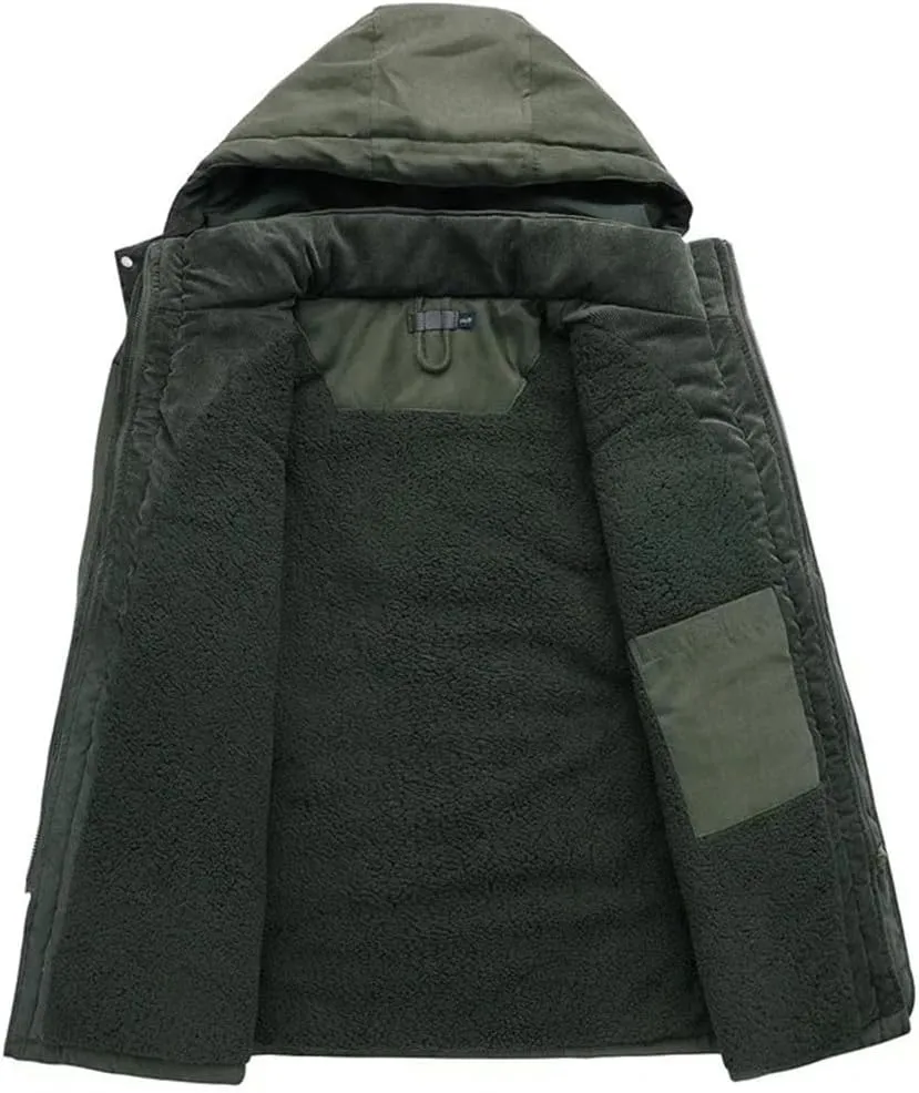 Alloaone Men's Parka Cotton-Padded Windbreaker Warm Hooded Cashmere Outwear Snow Coat Thicken Winter Jacket