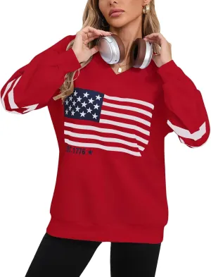 Alsol Lamesa Womens American Flag Sweatshirts Long Sleeve V Neck Loose 4th of July Outfits Flag Tops