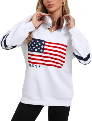 Alsol Lamesa Womens American Flag Sweatshirts Long Sleeve V Neck Loose 4th of July Outfits Flag Tops