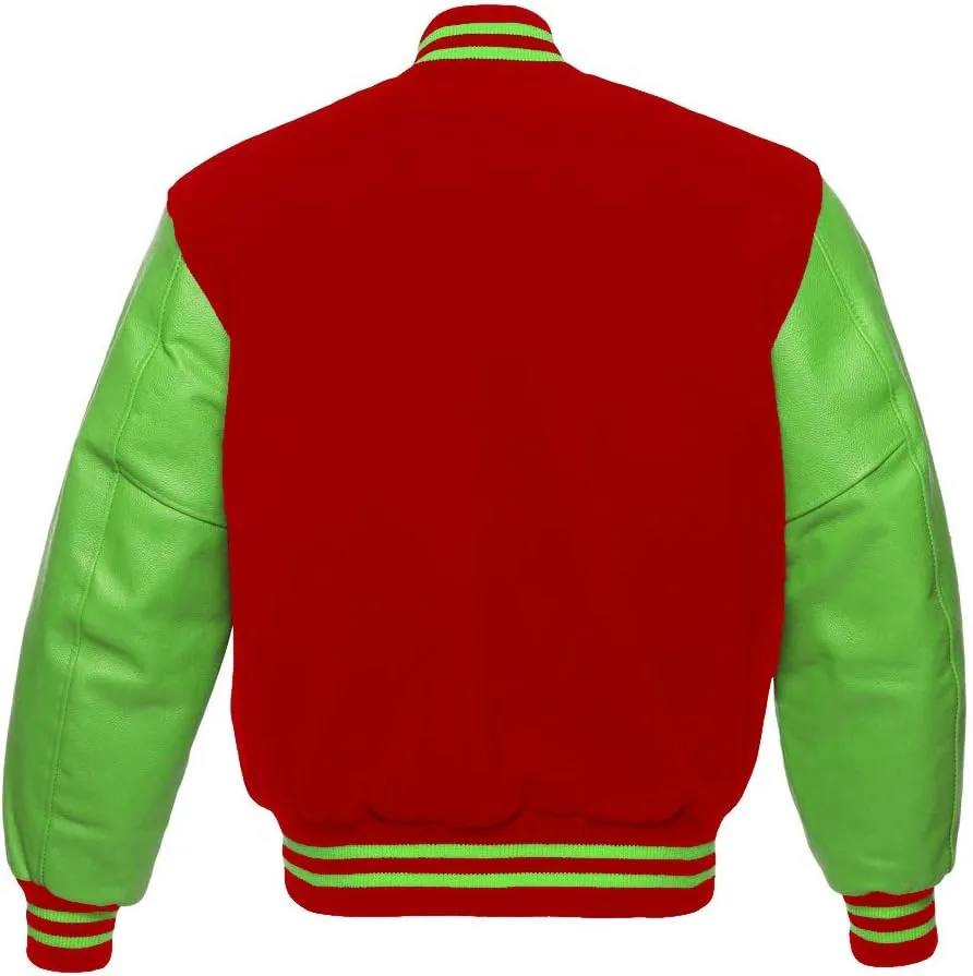 AMBER American Letterman Jacket Varsity Jacket School Jacket Baseball Jacket Black Wool & Green Leather Sleeves