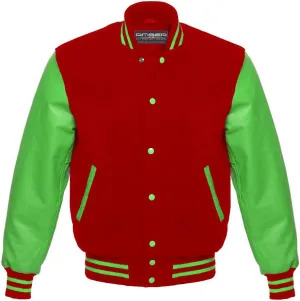 AMBER American Letterman Jacket Varsity Jacket School Jacket Baseball Jacket Black Wool & Green Leather Sleeves