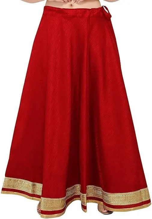 ANANYA FASHION & CRAFTS HUB Solid Readymade Skirt Dupion Beach Wear for Women Maxi Skirt Lehenga with Zari Border Summer Wear