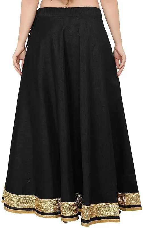 ANANYA FASHION & CRAFTS HUB Solid Readymade Skirt Dupion Beach Wear for Women Maxi Skirt Lehenga with Zari Border Summer Wear