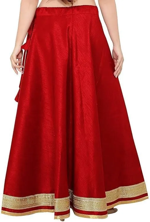 ANANYA FASHION & CRAFTS HUB Solid Readymade Skirt Dupion Beach Wear for Women Maxi Skirt Lehenga with Zari Border Summer Wear