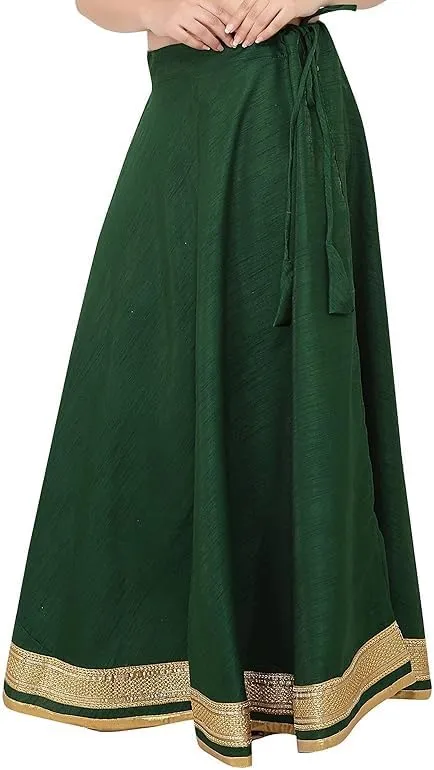 ANANYA FASHION & CRAFTS HUB Solid Readymade Skirt Dupion Beach Wear for Women Maxi Skirt Lehenga with Zari Border Summer Wear