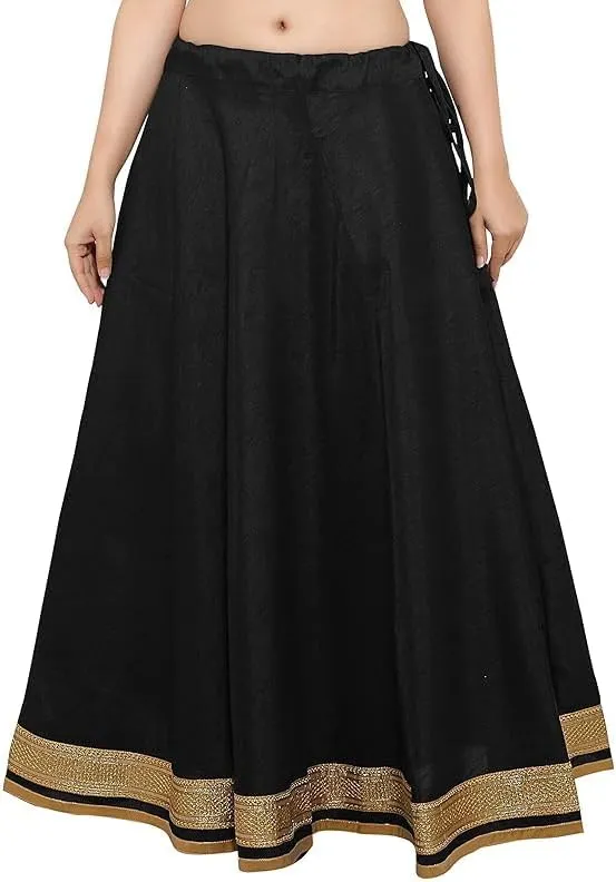 ANANYA FASHION & CRAFTS HUB Solid Readymade Skirt Dupion Beach Wear for Women Maxi Skirt Lehenga with Zari Border Summer Wear