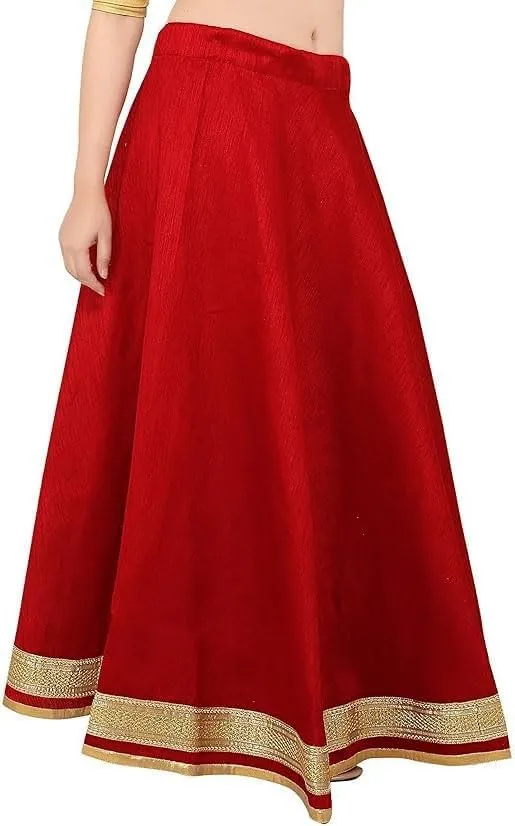 ANANYA FASHION & CRAFTS HUB Solid Readymade Skirt Dupion Beach Wear for Women Maxi Skirt Lehenga with Zari Border Summer Wear