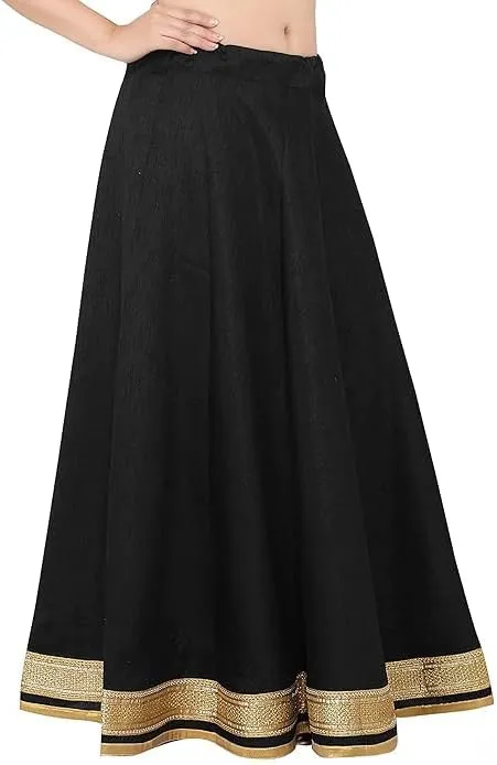 ANANYA FASHION & CRAFTS HUB Solid Readymade Skirt Dupion Beach Wear for Women Maxi Skirt Lehenga with Zari Border Summer Wear