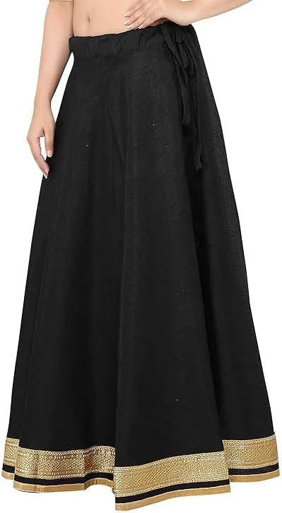 ANANYA FASHION & CRAFTS HUB Solid Readymade Skirt Dupion Beach Wear for Women Maxi Skirt Lehenga with Zari Border Summer Wear