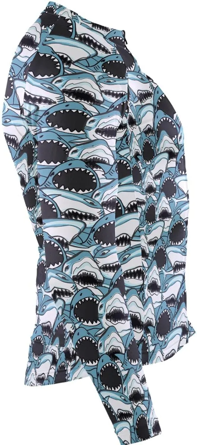 Angry Shark Men's Cycling Jersey Moisture Wicking and Breathable Quick Dry with 3 Rear Pockets