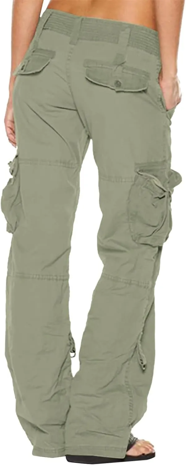 Anjikang Women's Baggy Cargo Pants Y2K Teen Girls Trendy Low Waist Parachute Pants Wide Leg Trousers Hiking Pants with Pocket