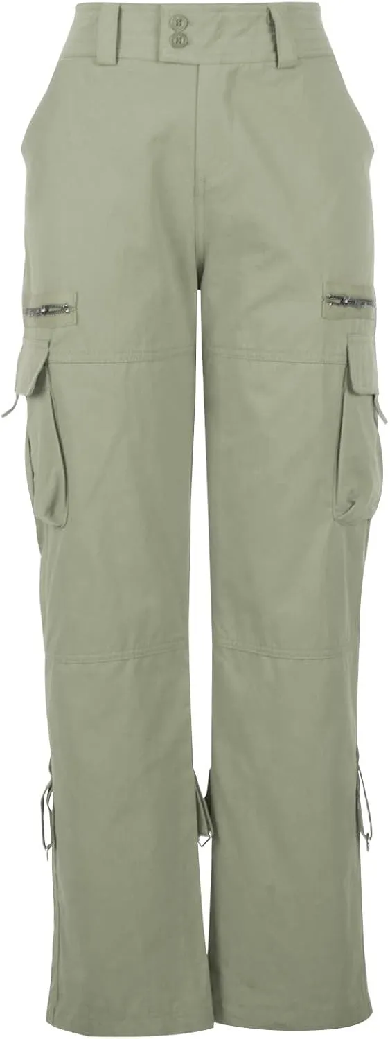 Anjikang Women's Baggy Cargo Pants Y2K Teen Girls Trendy Low Waist Parachute Pants Wide Leg Trousers Hiking Pants with Pocket