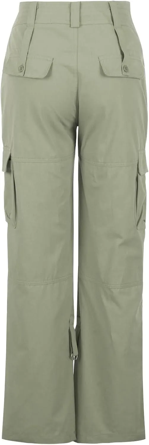Anjikang Women's Baggy Cargo Pants Y2K Teen Girls Trendy Low Waist Parachute Pants Wide Leg Trousers Hiking Pants with Pocket