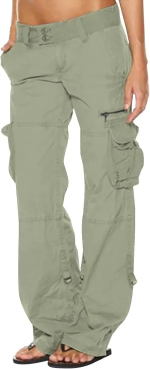 Anjikang Women's Baggy Cargo Pants Y2K Teen Girls Trendy Low Waist Parachute Pants Wide Leg Trousers Hiking Pants with Pocket