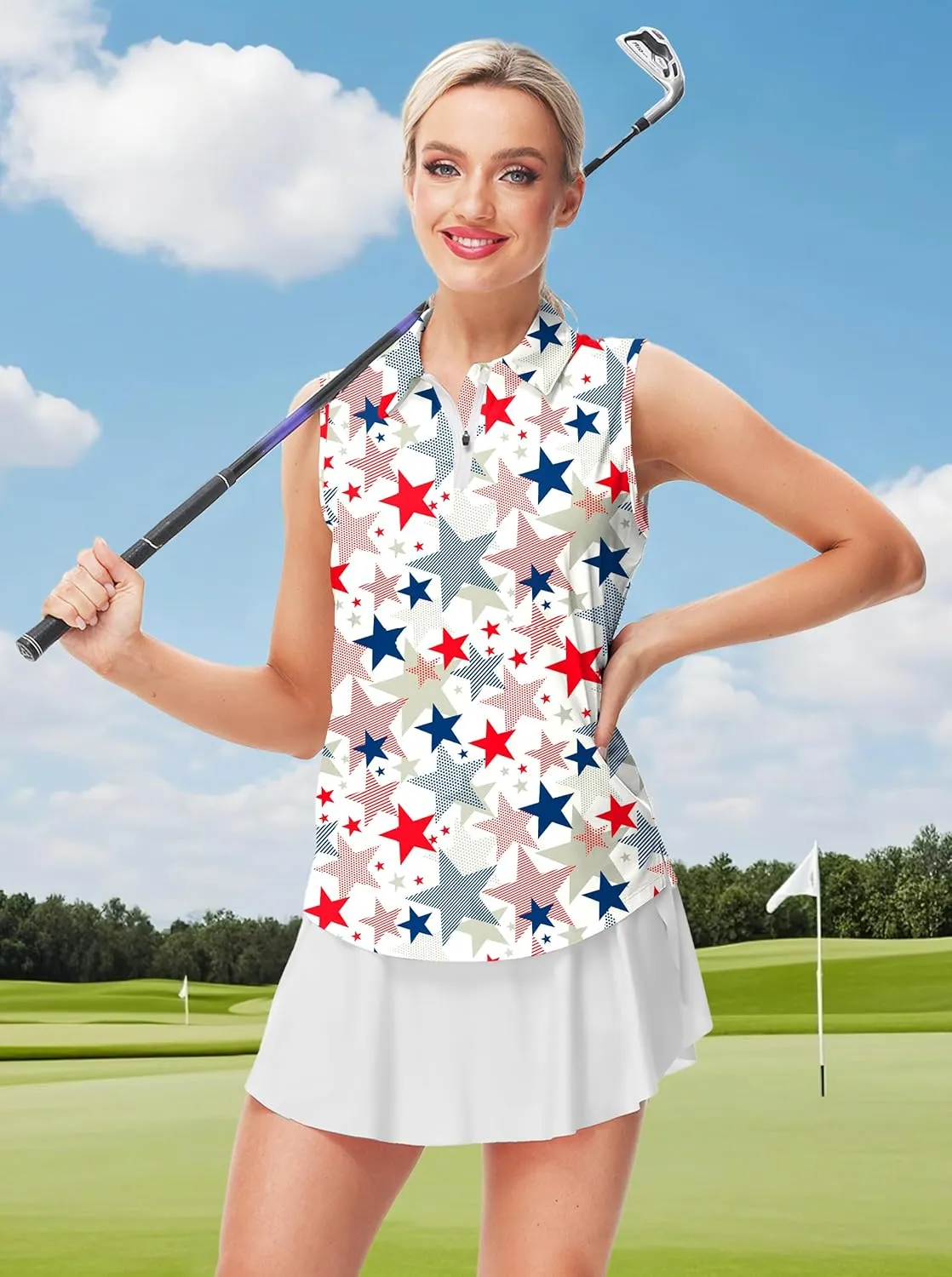 AOBUTE Women's Sleeveless Golf Shirts Moisture Wicking 1/4 Zip Polo Tennis Shirt