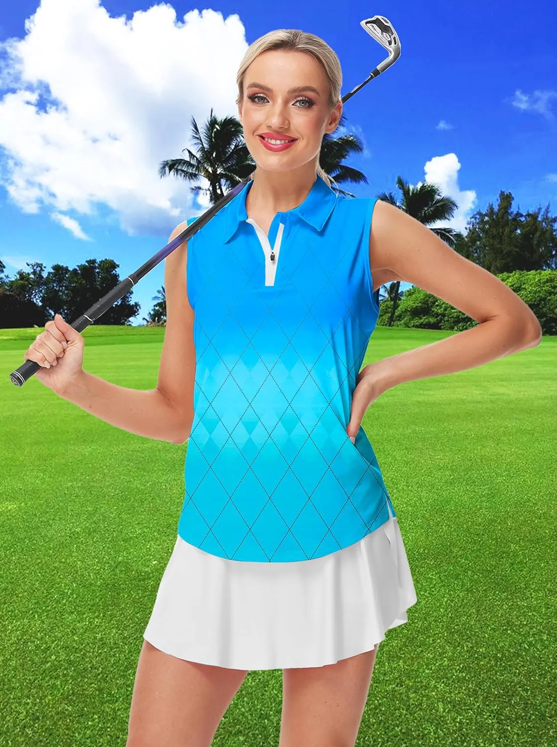 AOBUTE Women's Sleeveless Golf Shirts Moisture Wicking 1/4 Zip Polo Tennis Shirt