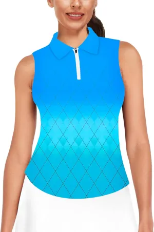 AOBUTE Women's Sleeveless Golf Shirts Moisture Wicking 1/4 Zip Polo Tennis Shirt