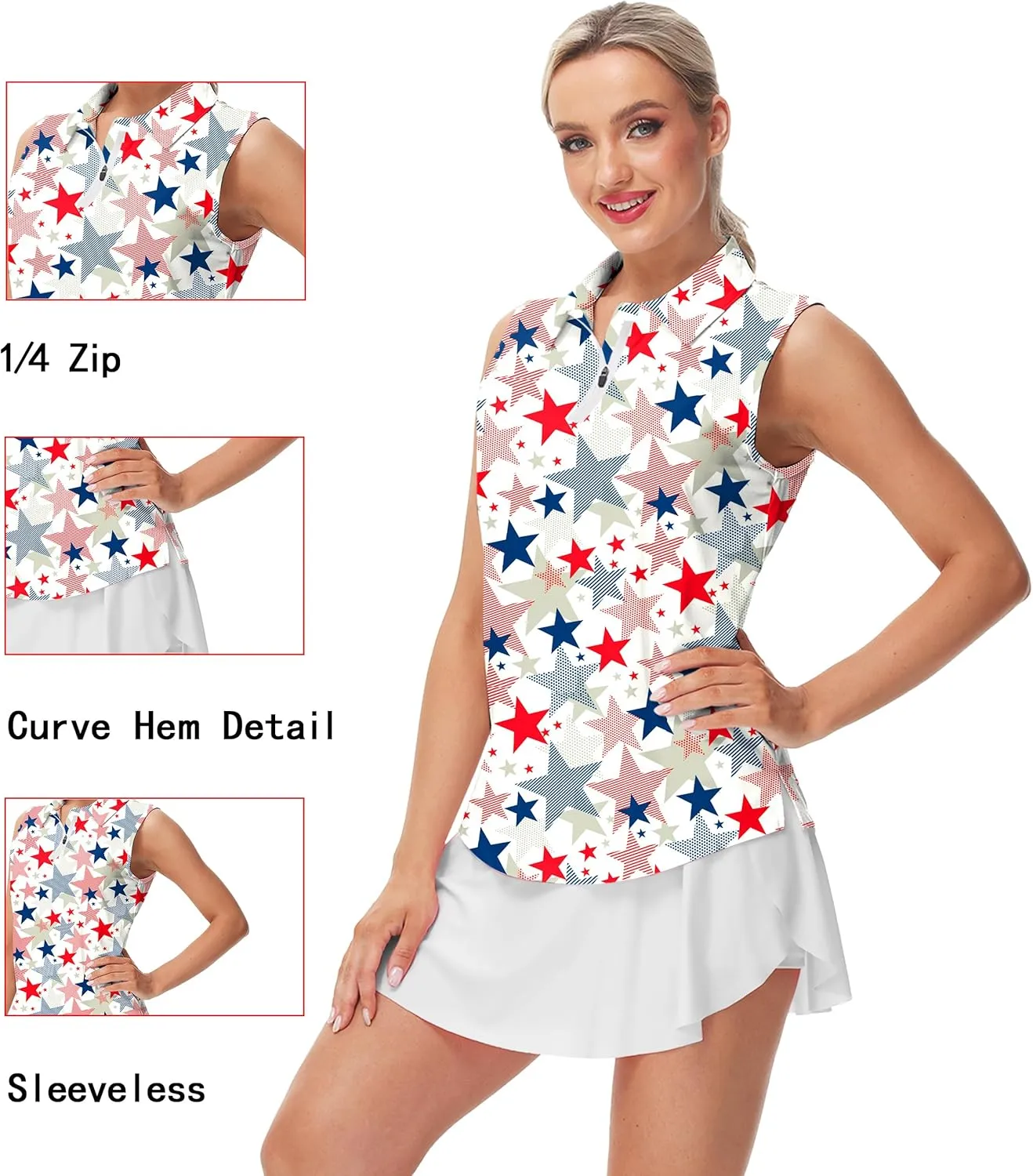 AOBUTE Women's Sleeveless Golf Shirts Moisture Wicking 1/4 Zip Polo Tennis Shirt