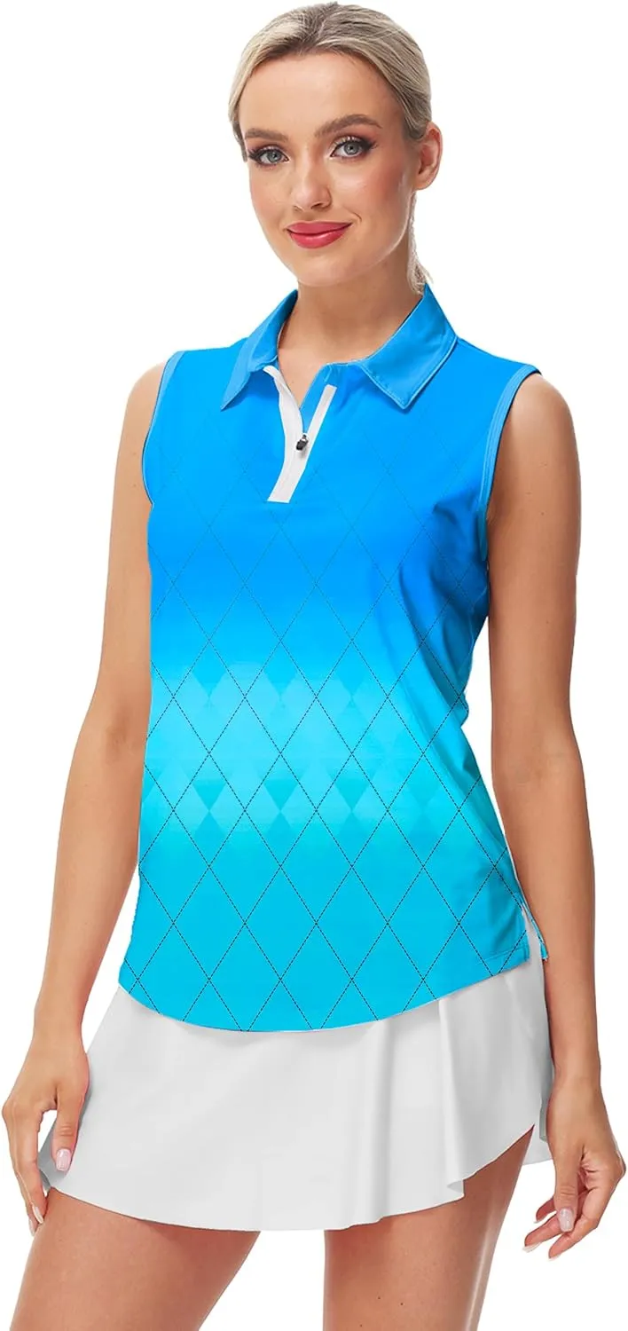 AOBUTE Women's Sleeveless Golf Shirts Moisture Wicking 1/4 Zip Polo Tennis Shirt