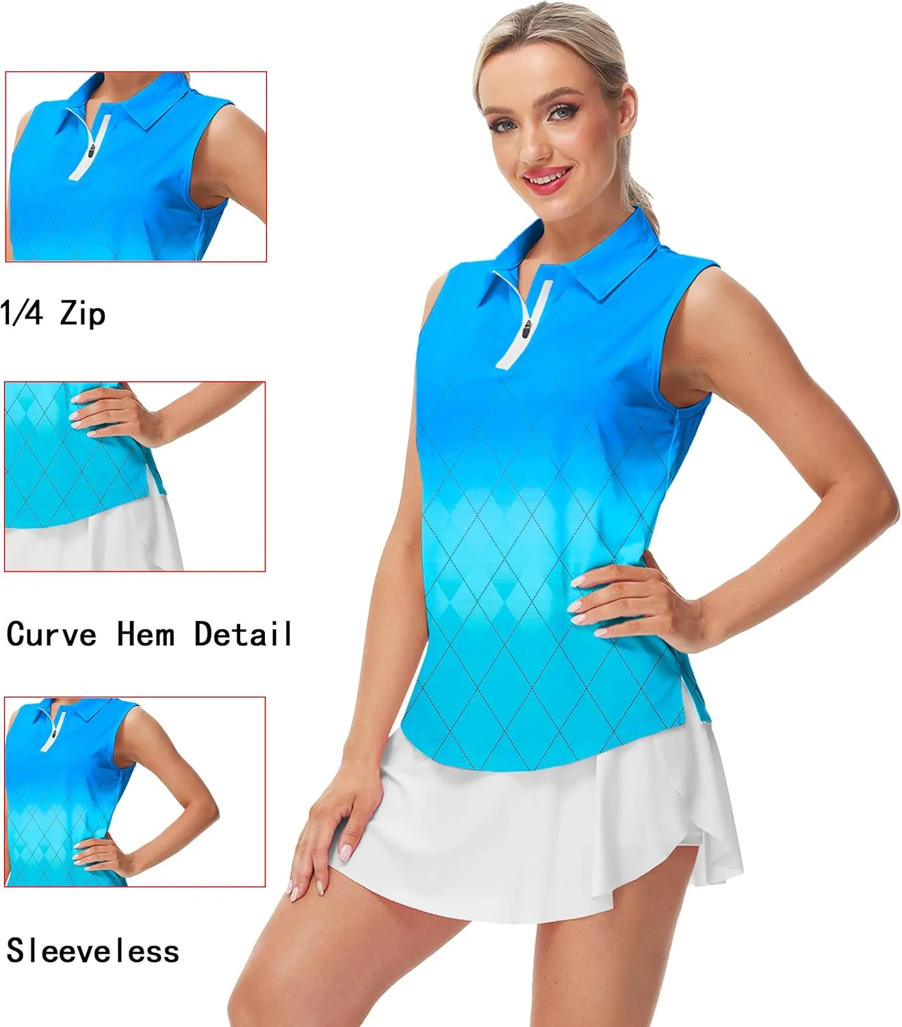AOBUTE Women's Sleeveless Golf Shirts Moisture Wicking 1/4 Zip Polo Tennis Shirt