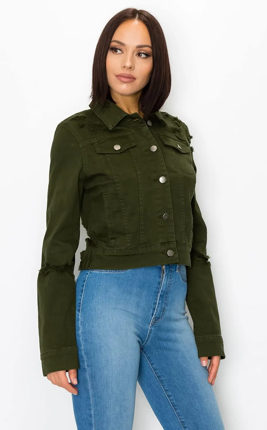 Aphrodite Denim Jacket for Women - Casual Fashion Stretch Button Down Stretch Trucker Jean Outwear