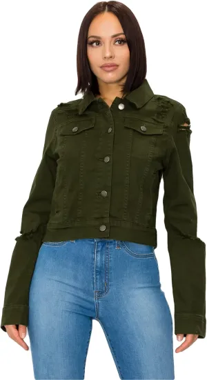 Aphrodite Denim Jacket for Women - Casual Fashion Stretch Button Down Stretch Trucker Jean Outwear