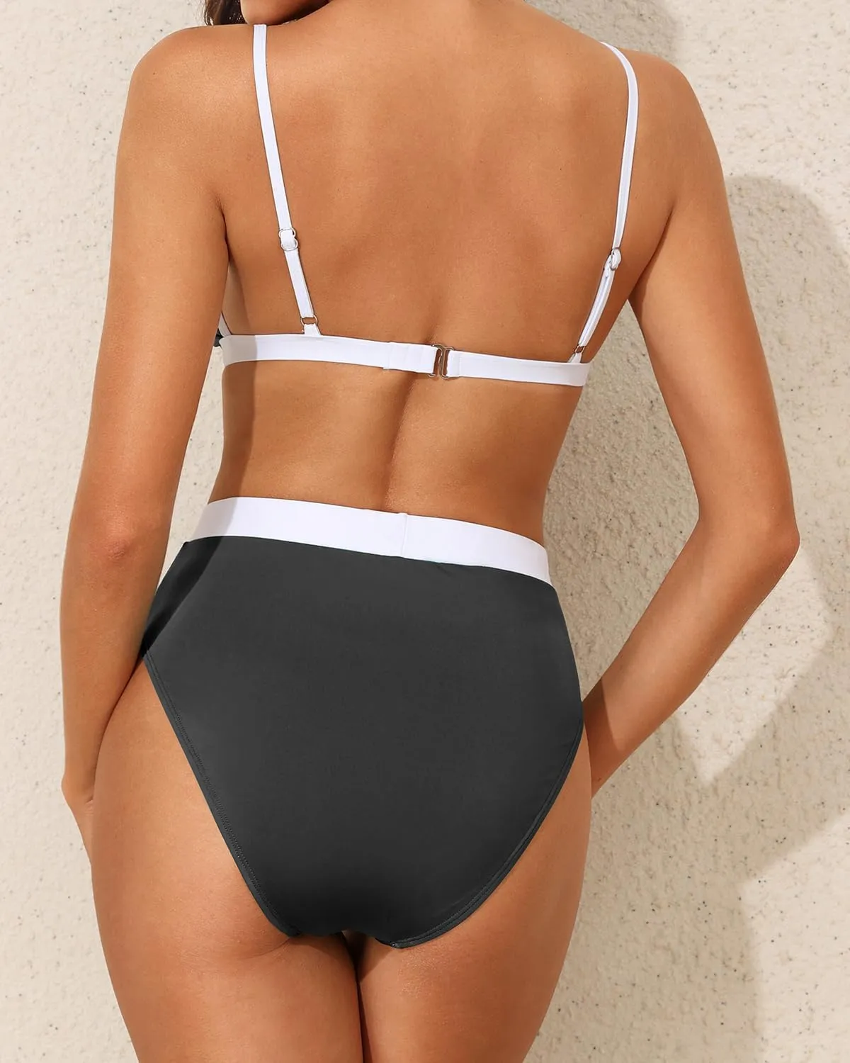 Aqua Eve Triangle High Waisted Bikini Set for Women Two Piece Bathing Suits Color Block Swimsuits