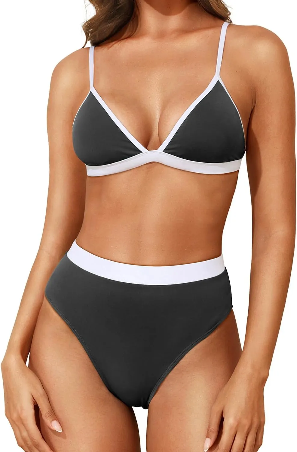 Aqua Eve Triangle High Waisted Bikini Set for Women Two Piece Bathing Suits Color Block Swimsuits