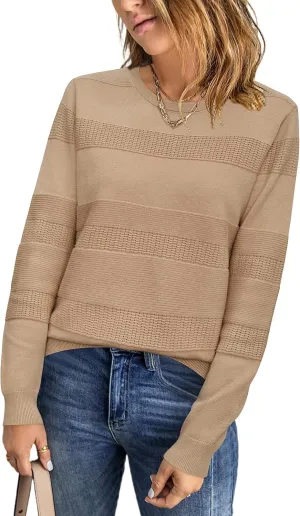 Arach&Cloz Womens Fall Sweaters 2024 Crochet Crew Neck Long Sleeve Knit Tops Pullover Fashion Clothes Outfits